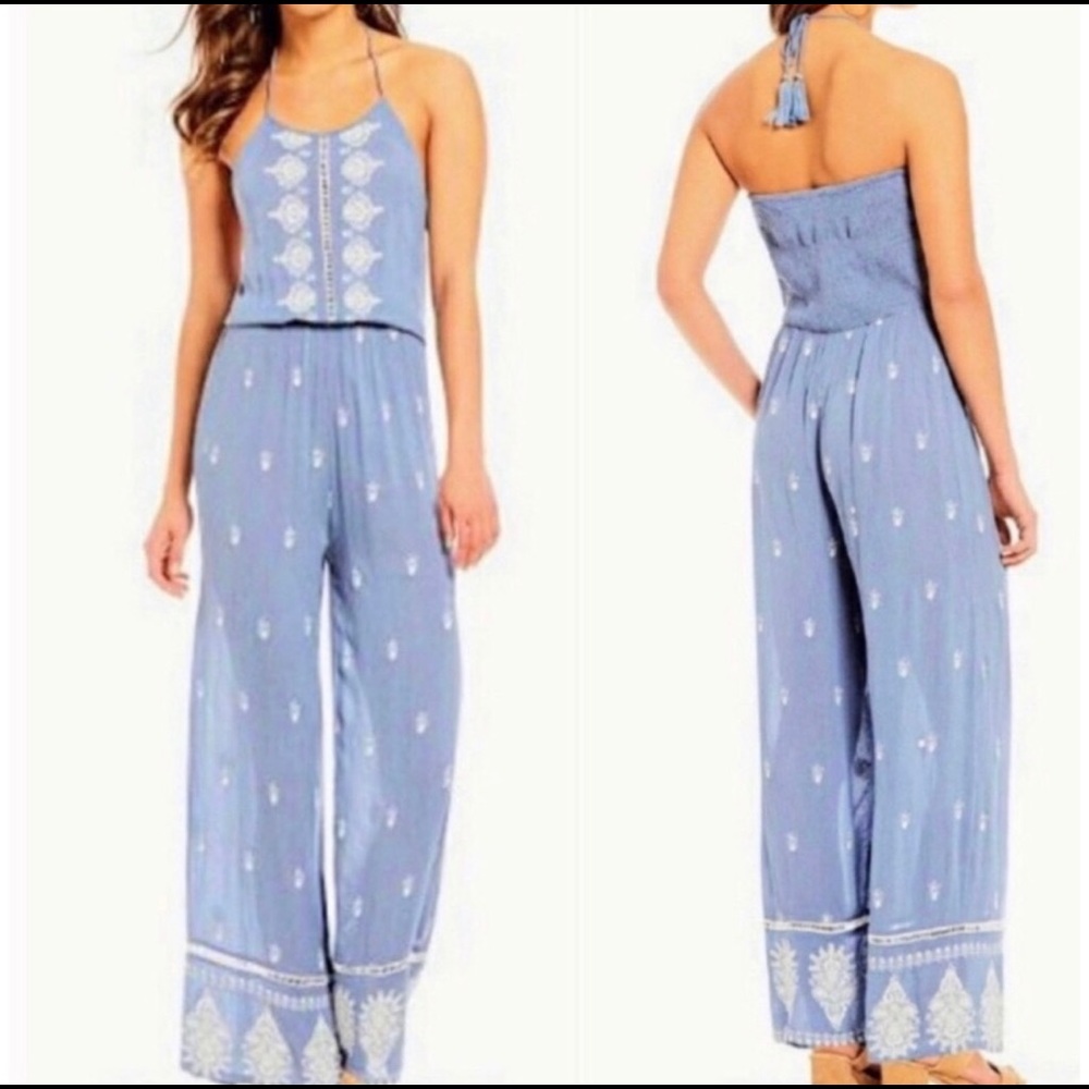 Chelsea & Violet Embroidered Halter Jumpsuit